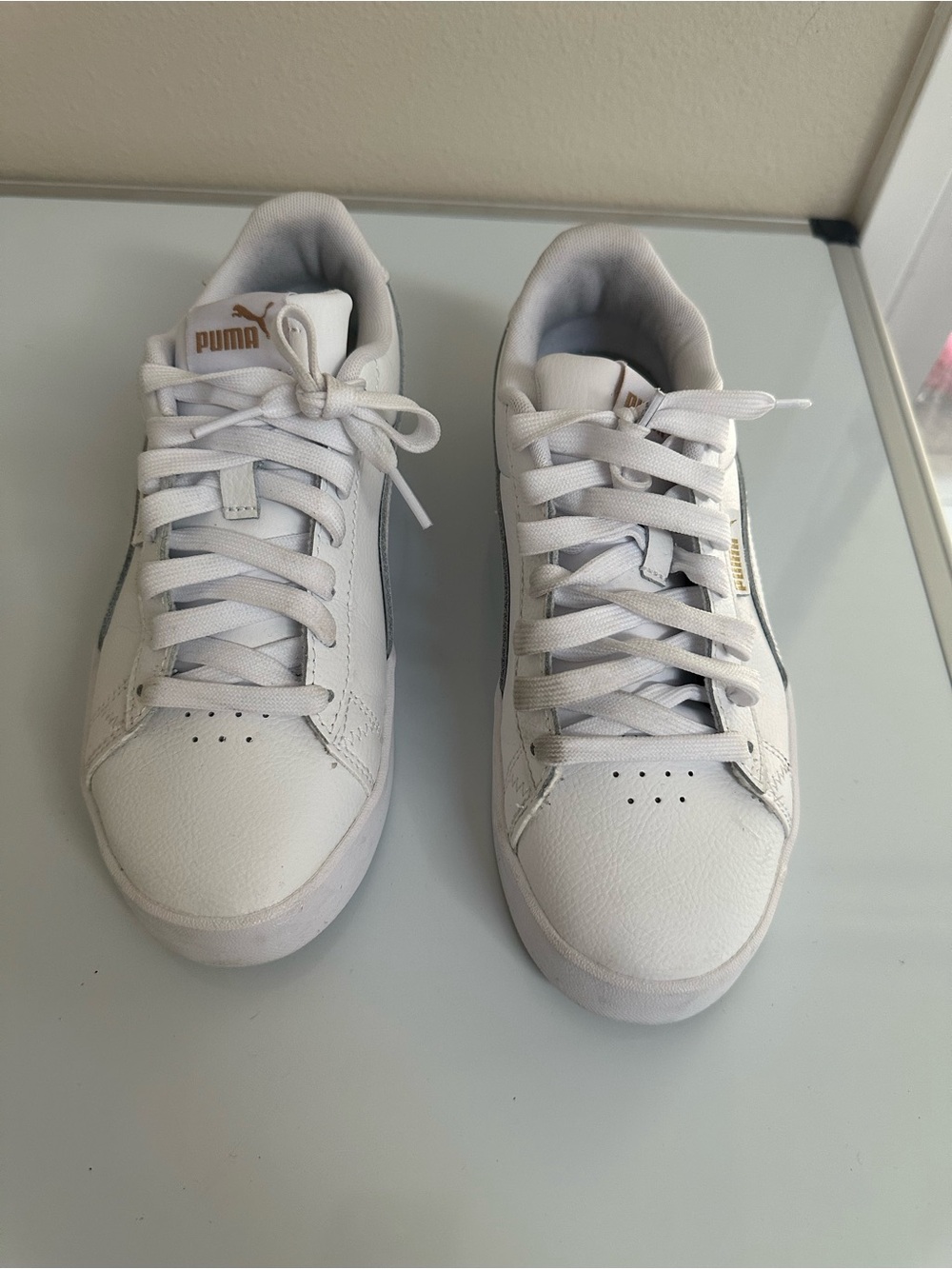 Puma White Women’s Low-Top Sneakers with Gold Accents